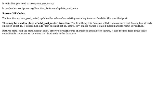 Wordpress: Add a post meta key and value only if it does not exist on the post (4 Solutions!!) смотреть онлайн