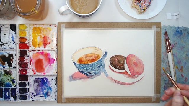 LET'S PAINT | Coffee & Donuts In Watercolor | Real-Time
