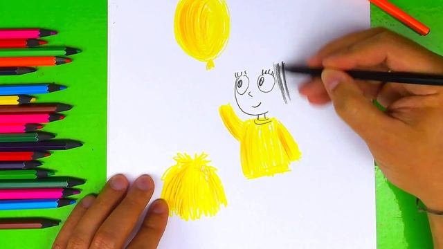 Цветные карандаши - Девочка с шариком - рисунки для детей смотреть онлайн