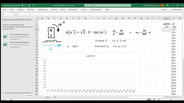 Teil 1 Sinusförmige Wechselspannung in Abhängigkeit vom Drehwinkel unter Excel / Elektrotechnik смотреть онлайн