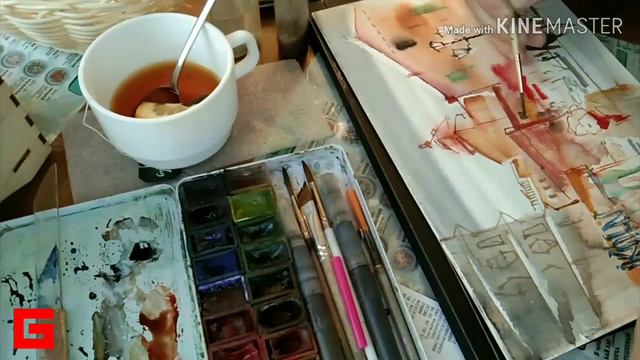 Акварельная зарисовка Город UrbanSketch Watercolor Demonstration #StayHome and Draw #WithMe смотреть онлайн