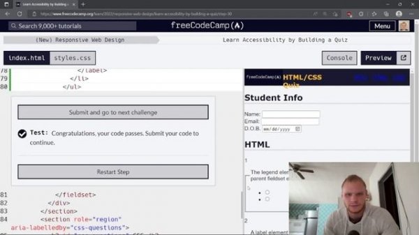 FreeCodeCamp Learn Accessibility by Building a Quiz