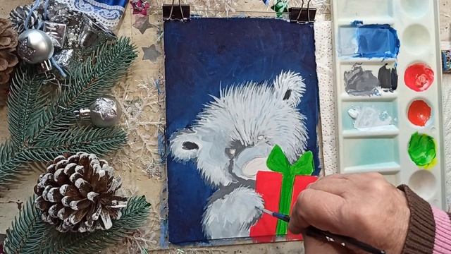БЕЛЫЙ МИШКА / МАСТЕР КЛАСС ЖИВОПИСИ ПОШАГОВО/ смотреть онлайн