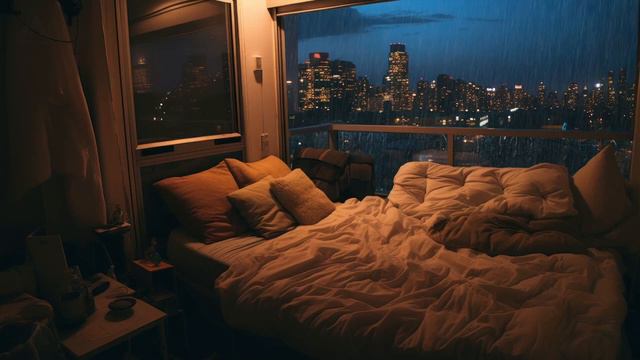 Cozy Room Ambience with Piano ⛈️ Thunderstorm, Rain, Reading, White Noise, ASMR & Sleeping смотреть онлайн