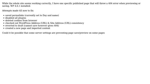 Wordpress: Error 404 when saving or previewing one specific page смотреть онлайн