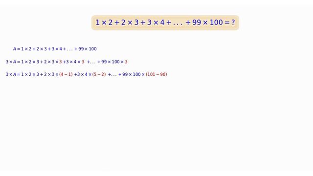 1x2+2x3+3x4+...+99x100=? Could you simplify it without calculator? смотреть онлайн