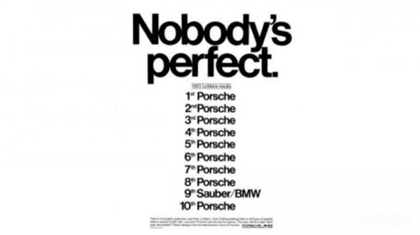 1980s 'Nobody’s Perfect' Porsche Le Mans Print Ad