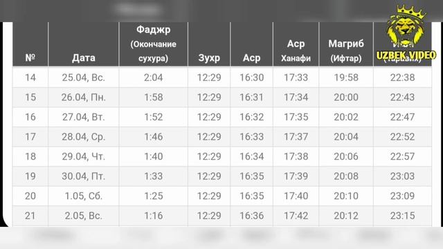МОСКВА РАМАЗОН ТАКВИМИ 2021-ЙИЛ // MASKVA RAMAZON TAQVIMI 2021-YIL // РАМАДАН МОСКВА 2021-ГОДУ