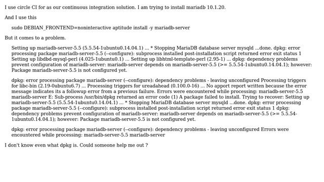 Unable to install MariaDB on circleCI ? Problems with dpkg. смотреть онлайн