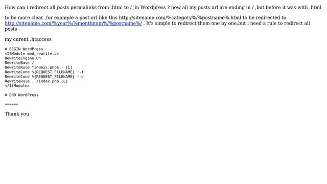 Wordpress: 301 Redirect all posts urls from .html to / (without .html) (2 Solutions!!) смотреть онлайн