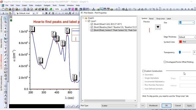How to find peaks and label peaks of UV-vis. and FTIR spectra in Origin software смотреть онлайн