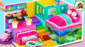 Миниатюрный домик с аквариумом под спальней, кухня на двоих из картона #96