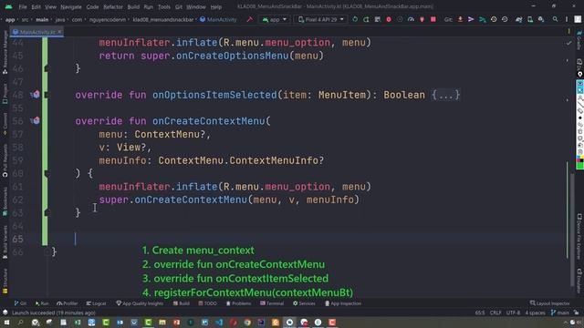 Kotlin Android P08 | Option Menu | Context Menu | Snackbar | NguyenCoderVN смотреть онлайн