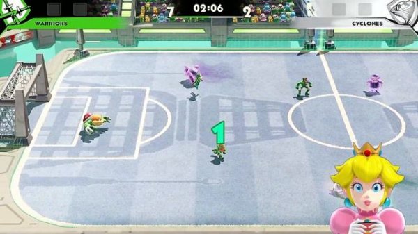 Mario Strikers Battle League Team Rosalina vs Team Bowser Jr in Urban Rooftop