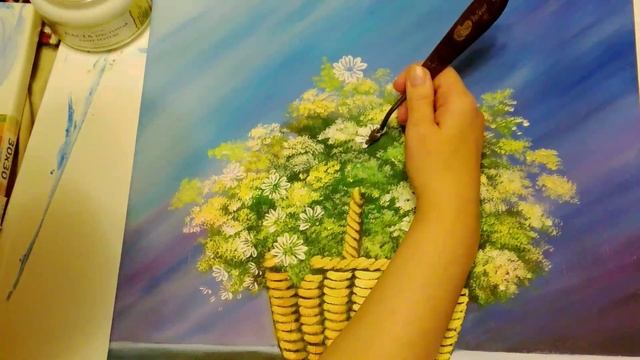 КАК НАРИСОВАТЬ ЦВЕТЫ В КОРЗИНЕ АКРИЛОМ И СТРУКТУРНОЙ ПАСТОЙ! смотреть онлайн