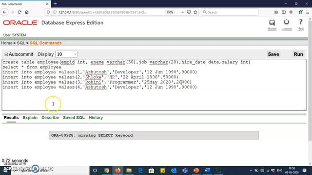 Execution of DML Statements in Oracle 10g Express Edition Part 2 смотреть онлайн