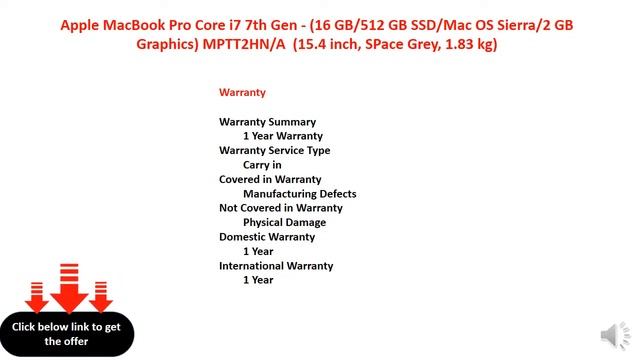 Apple MacBook Pro Core I7 7th Gen - (16 GB/512 GB SSD/Mac OS Sierra/2 GB Graphics) MPTT2HN/A