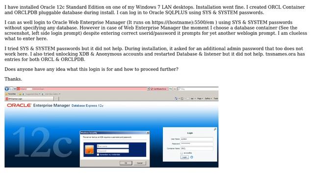 Databases: Oracle 12c - Can not login to Enterprise Manager - XDB Login prompt смотреть онлайн