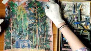 Пейзаж масляной пастелью