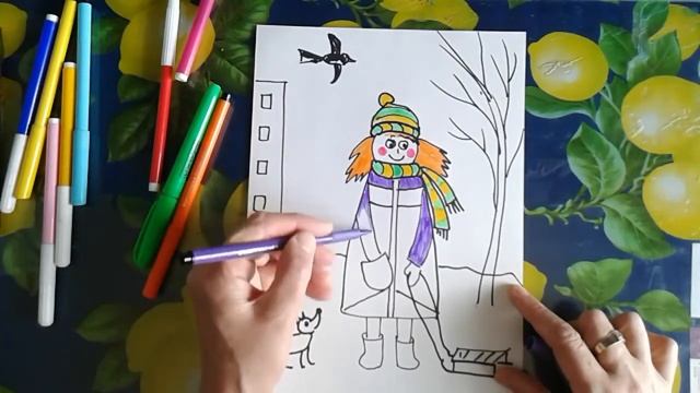 Рисуем легко. Девочка на прогулке зимой. смотреть онлайн