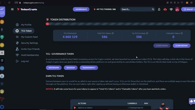 TodaysCrypto Заработок БЕЗ вложений в токене TCG на просмотре видео! смотреть онлайн