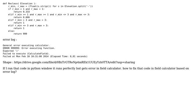 Python code in Field Calculator gives General error executing calculator ERROR 999999: Error... смотреть онлайн