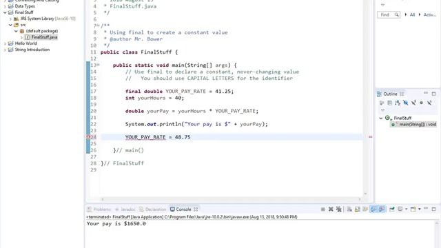 Java 2.7- Final (for creating constant values) смотреть онлайн