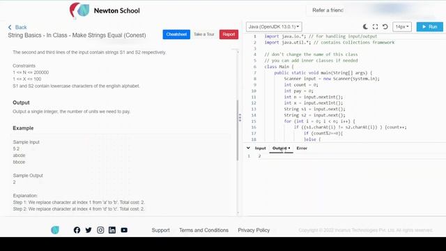 Newton school | Make Strings Equal | string interview questions in java | Java top String questions смотреть онлайн