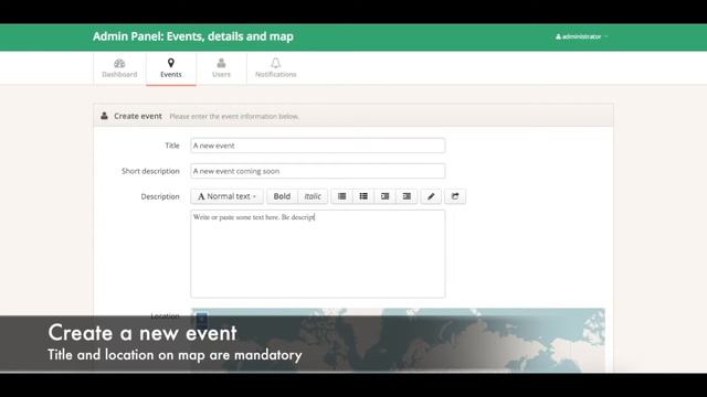 Admin panel: Events, details and map app template смотреть онлайн