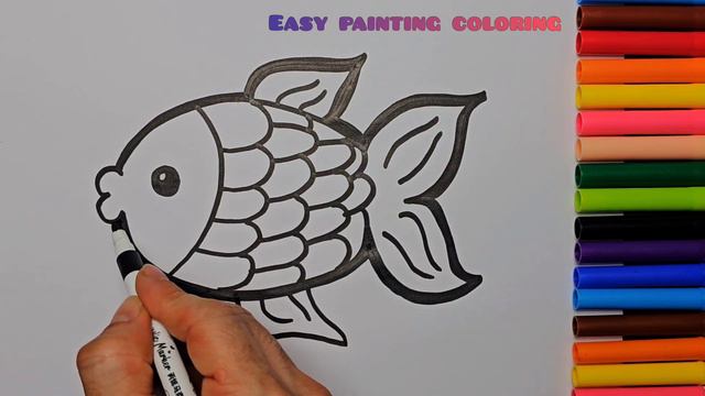 How to draw simple FISH 🐟 | easy drawing, Painting and Coloring for Kids & Toddlers смотреть онлайн