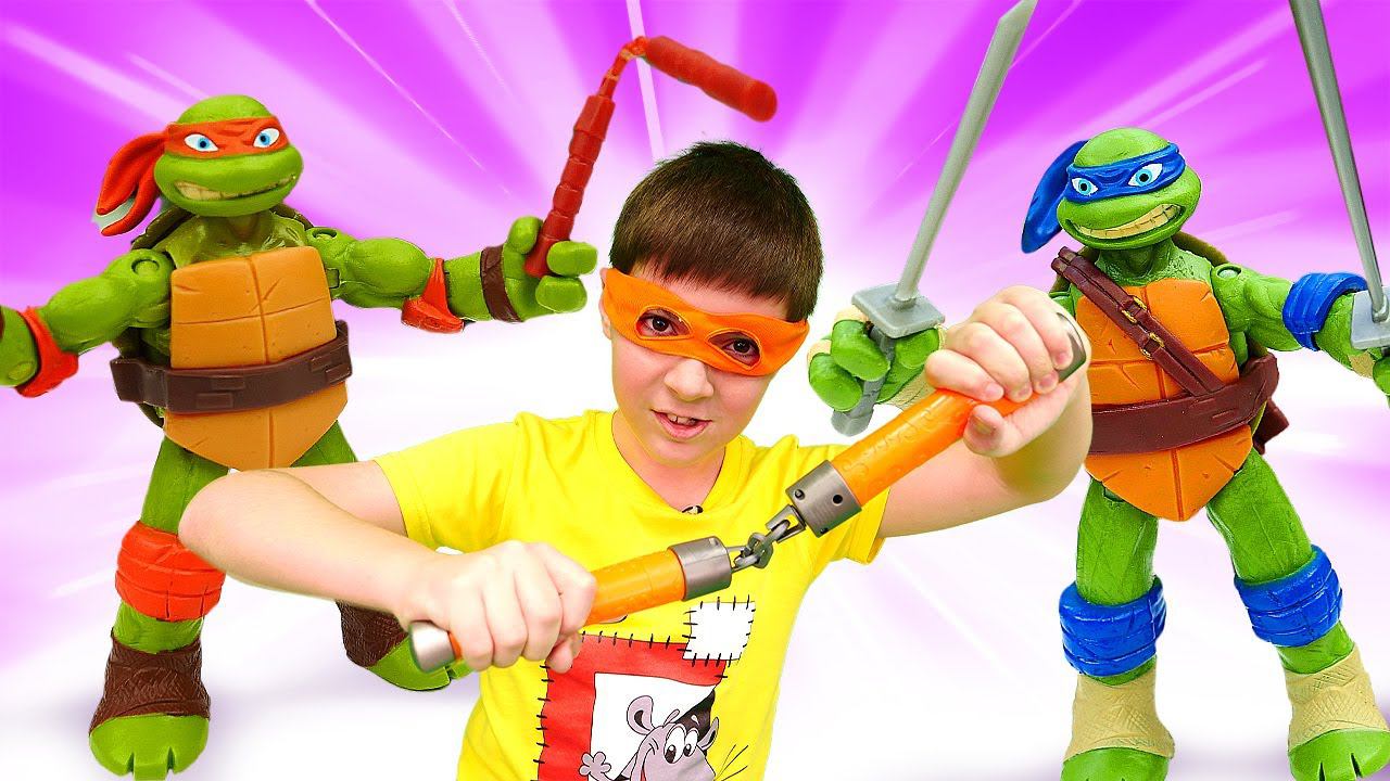 Черепашки Ниндзя показывают класс с Нунчаки! Распаковка нового набора - Видео игрушки для детей смотреть онлайн