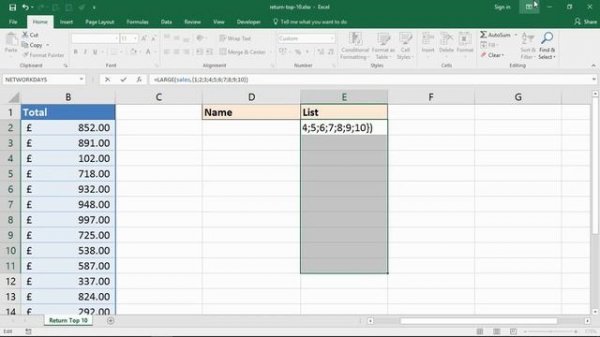 Top 10 Values with One Excel Formula