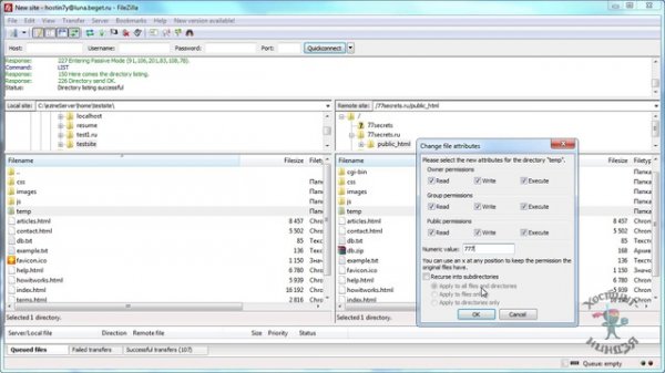 Хостинг beget.ru. Изменяем права доступа.