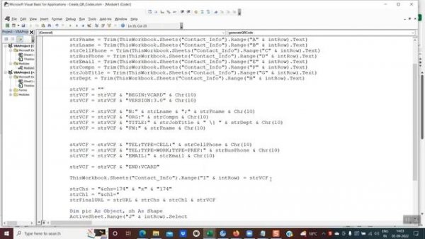 How to create QR code VCARDS using excel macros