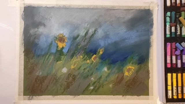Подсолнухи в грозу • сухая пастель • sunflowers in a thunderstorm • soft pastel смотреть онлайн