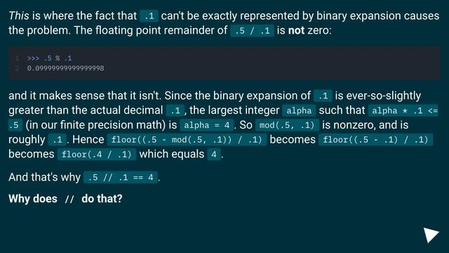 Why is math.floor(x/y) != x // y for two evenly divisible floats in Python? смотреть онлайн
