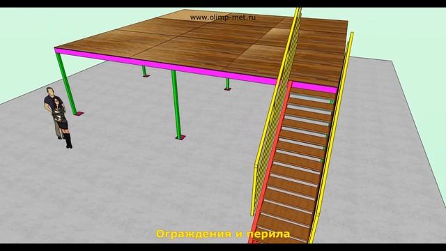 Антресольный этаж / Мезонин / Перекрытие / Лестница / Металлоконструкция. 3d - визуализация. смотреть онлайн