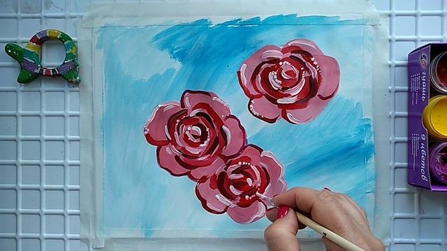 Как НАРИСОВАТЬ РОЗУ// Рисуем розы гуашью//Урок рисования смотреть онлайн