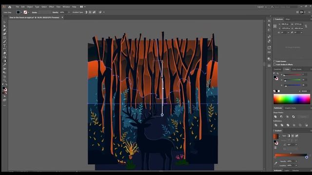 Deer In The Forest At Night | Adobe Illustrator | Speed Art смотреть онлайн
