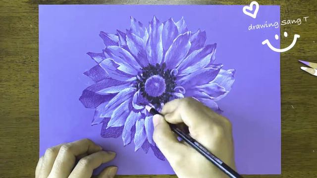 Draw flowers with colored pencils on purple paper. смотреть онлайн