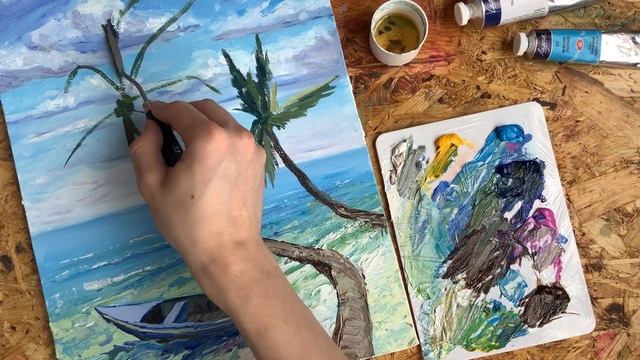 Пальмы /Рисование маслом Часть 4 /Урок по рисованию смотреть онлайн