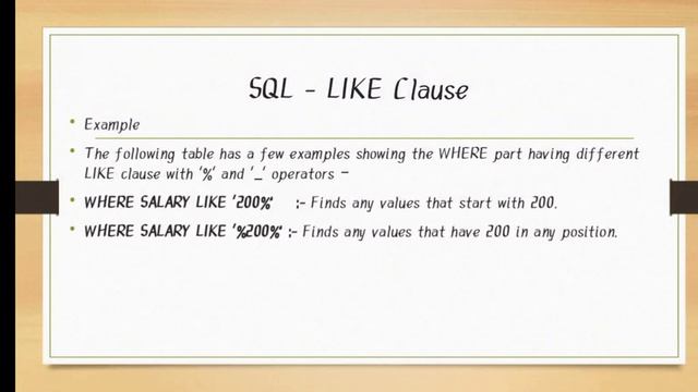 SQL LIKE CLAUSE смотреть онлайн