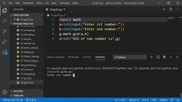 #gcd python tutorial to find gcd/hcf of two number using gcd() function in hindi смотреть онлайн