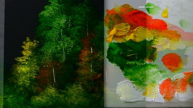 Colorful Landscape Painting on Black Canvas | Oval Brush Technique смотреть онлайн