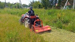 Покос травы МУЛЬЧЕРОМ при помощи японского трактора  Mitsubishi GS 230  в Московской области.