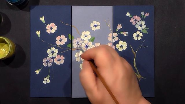 Blossoming Branch - Triptych Greeting Card - Gouache Painting | IOTN смотреть онлайн