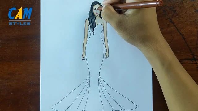 Mermaid dress Drawing - Fashion illustration art смотреть онлайн