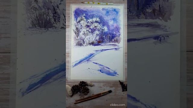 Как просто нарисовать зимние деревья акварелью смотреть онлайн