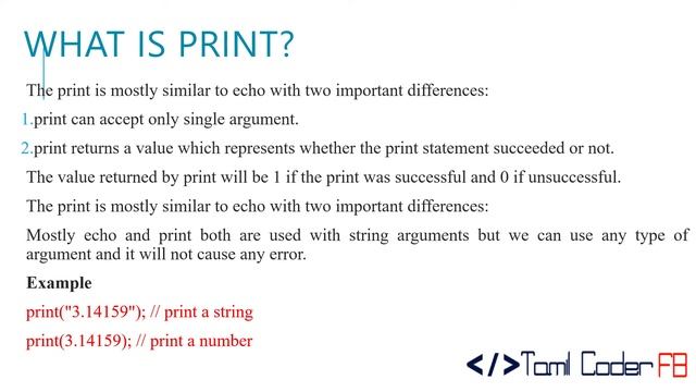 ECHO Vs PRINT IN PHP in தமிழ் смотреть онлайн