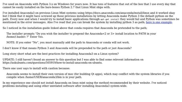 Installing Anaconda on Linux Mint without messing up preinstalled Python? смотреть онлайн